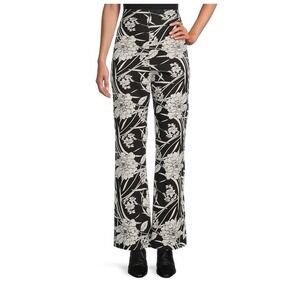 Bryn Walker Black White Floral Wide Leg Flare Pants Modal Size M Lagenlook